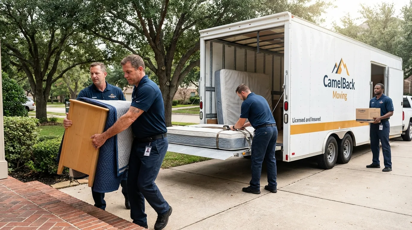 Crew loading residential truck for cross-state move from Veedersburg, IN